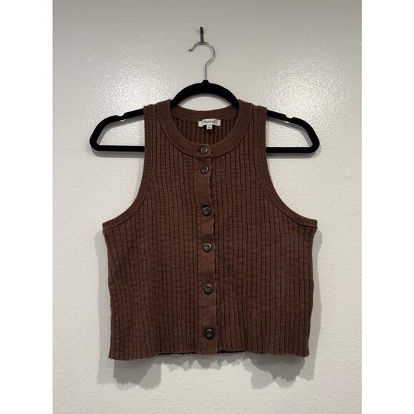 Madewell Kendale Button Front Crop Sweater Women’s Size Medium Sleeveless - Picture 5 of 7